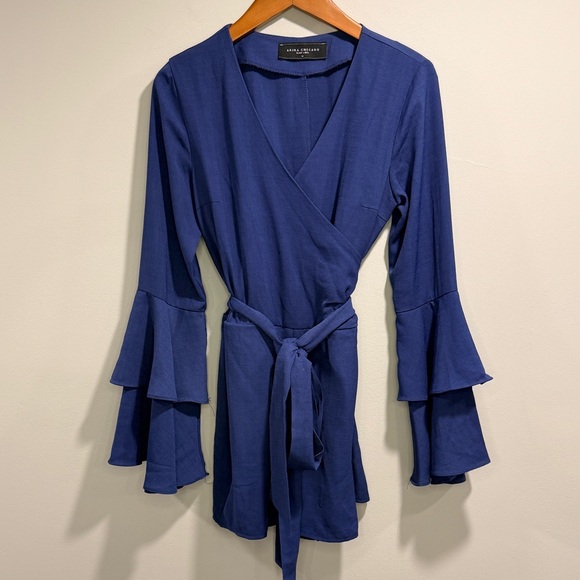 Akira Chicago Pants - Akira Chicago Black Label Women’s Blue Romper with Flared Bell Sleeves Size M